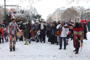 Zmrzlé nosy, hřejivá nálada a vůně koblih: Jak masopustní průvod rozehřál zasněžený Karlín